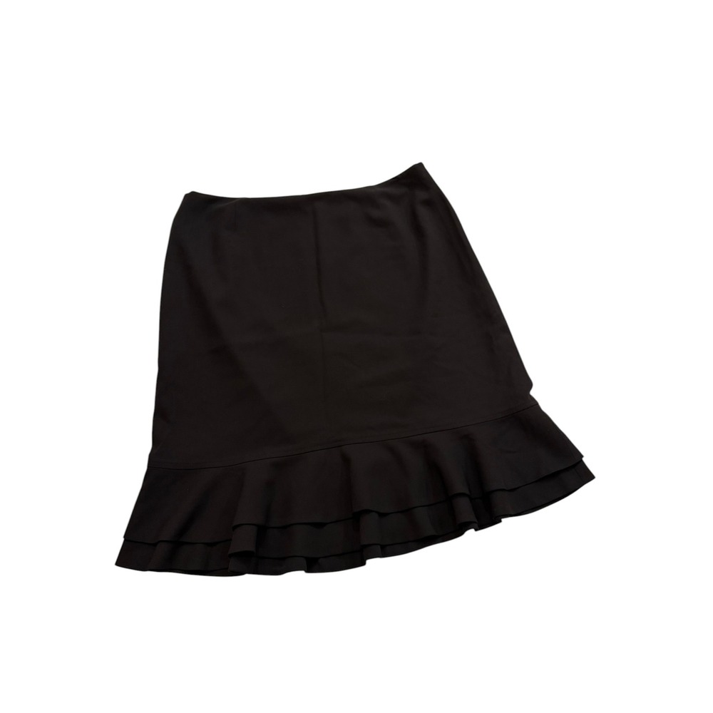 Dana Buchman Skirt Womens 10 Black Ruffle Hem Midi Career Professional Solid